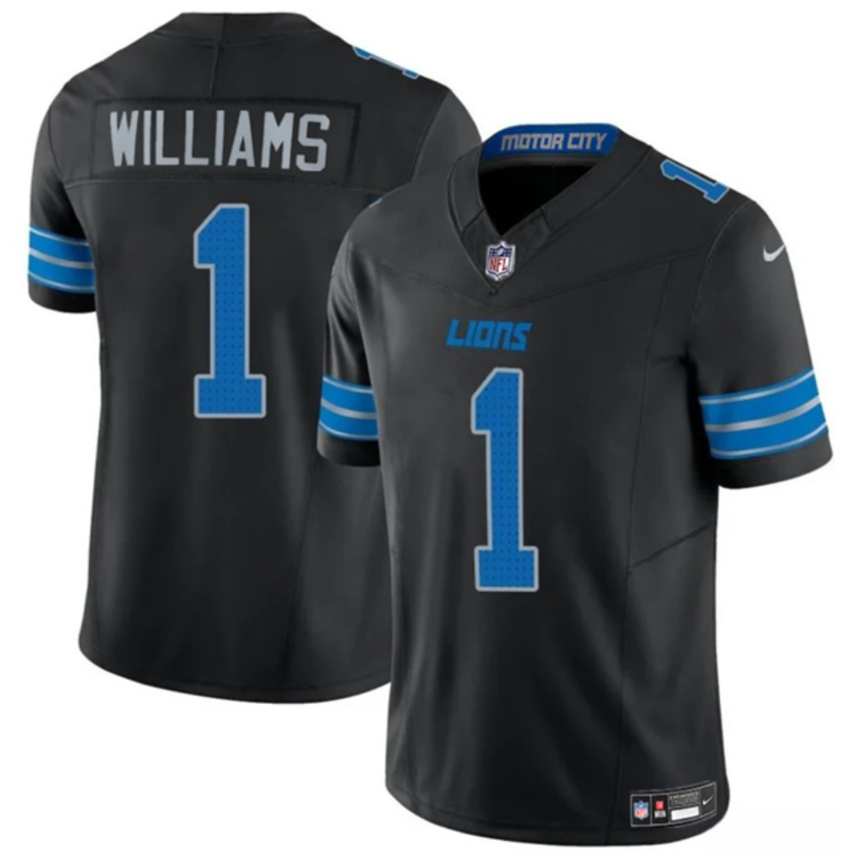 Youth Black Detroit Lions #1 Jameson Williams 2025 F.U.S.E. Vapor Limited Stitched Jersey